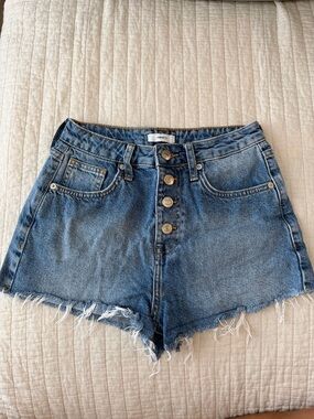 Forever 21 Medium Blue High-Rise Button-Front Denim Shorts